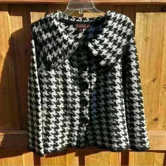 New ModCloth Fever Houndstooth Sweater Top Button Up 90s Y2K Gothic PL - Picture 1 of 5